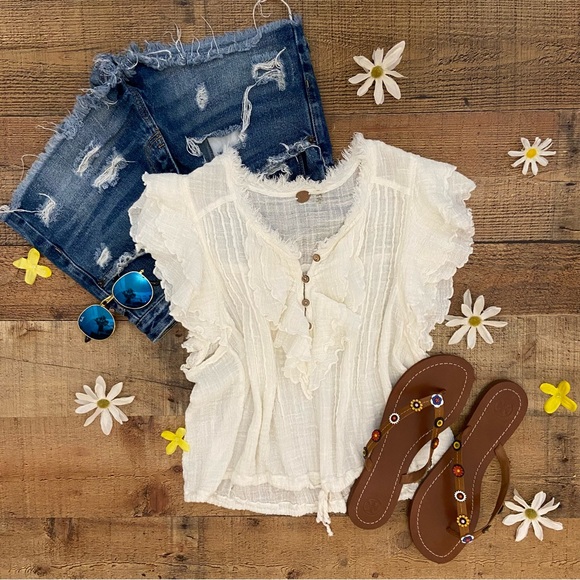 Free People Tops - Free People Gauzy White Crop Top/ or Shorter Length